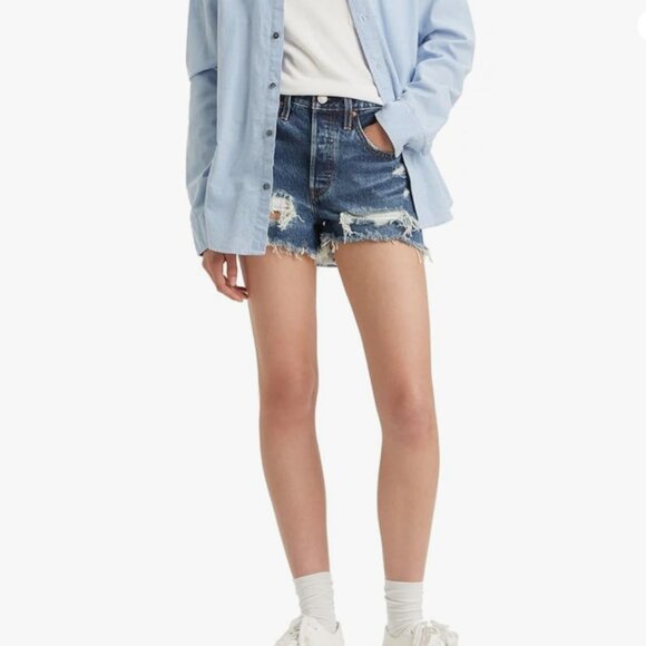 NWOT Levi's Women's 501 Original Shorts- Dark Indigo Destructed - Picture 1 of 6